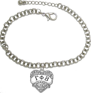 Gamma Phi Beta - Licensed Sorority Jewelry Manufacturer, Adjustable "Fits Anyone"Crystal Heart Bracelet