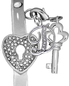 It Really Locks!, The Key to My Heart, Initial D, Cuff Crystal Bracelet, Hypoallergenic, Safe-Nickel, Lead, Free