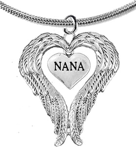 Guardian Angel, Heart (Love) Shaped Wings for Nana Necklace, Adjustable, Hypoallergenic, Safe-Nickel, Lead, Free