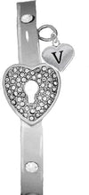 It Really Locks!, The Key To My Heart, "Initial V ", Cuff Crystal Bracelet, Hypoallergenic, Safe-Nickel, Lead, Free