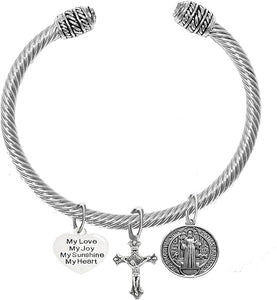 Saint Benedict Protective Charm, My Love, My Joy, Crucifix, My Sunshine, My Heart, And Prayer, Protect Me From Harm, From Evil, From The Devil Adjustable Bracelet Nickle, Lead, Cadmium Free