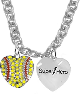 SOFTBALL HEART, SUPER HERO, She is Special, Sterling Silver, Solid .925 Sterling, Not Plated Or Coated,18 Inch Necklace.Charm,Nickel,Lead Free.Fast