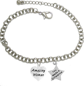 Amazing Women, You Made A Difference, Motivational Adjustable Bracelet, Hypoallergenic, Safe-Nickel, Lead, Cadmium Free
