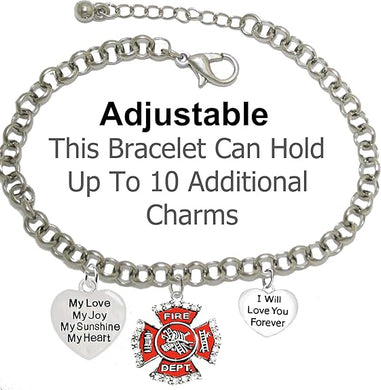 Firefighter, My Love, My Joy, My Sunshine, I Will Love You Forever Bracelet, Hypoallergenic, Safe-Nickel, Lead, Free