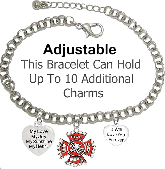 Firefighter, My Love, My Joy, My Sunshine, I Will Love You Forever Bracelet, Hypoallergenic, Safe-Nickel, Lead, Free