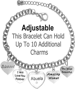 Grandma, Abuela, Blessed, I Will Love You Forever,Genuine Abuela Crystal Heart, Amazing Woman, The Most Beautiful, Adjustable, Hypoallergenic Safe- No Nickel. Lead, Or Poisonous Cadmium