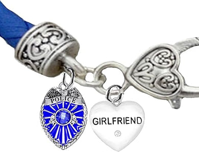 Policeman, Girlfriend, Blue Leather Bracelet, Hypoallergenic, Safe-No Nickel, Lead,or Cadmimum