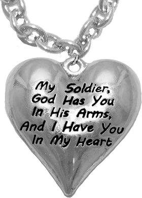Army, My Soldier, God Has You in His Arms and I Have You in My Heart, Adjustable Cable Chain Pendant, Hypoallergenic Safe, No Nickel, Lead, Or Poisonous Cadmium in Necklace