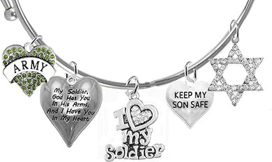 Army, My Soldier, God Has You in His Arms and I Have You in My Heart, Adjustable Bracelet, Hypoallergenic Safe, No Nickel, Lead, Or Poisonous Cadmium