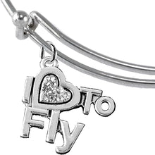 I Love to Fly, Hypoallergenic Genuine Crystal, Adjustable Miracle Wire Charm Bracelet, Nickel, Lead, and Cadmium Free