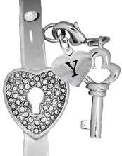 It Really Locks!, The Key To My Heart, "Initial Y ", Cuff Crystal Bracelet, Hypoallergenic, Safe-Nickel, Lead, Free