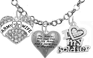 Army Wife, My Soldier, God Has You in His Arms and I Have You in My Heart, Adjustable Necklace, Hypoallergenic Safe, No Nickel, Lead, Or Poisonous Cadmium