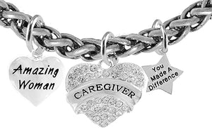Caregiver, Nurse, RN, LPN, You Made A Difference, Amazing Women Charm Bracelet, Hypoallergenic, Safe-Nickel, Lead, Free