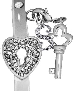It Really Locks!, The Key To My Heart, "Initial S", Cuff Crystal Bracelet, Hypoallergenic, Safe-Nickel, Lead, Free