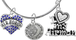 Air Force, I Love You to The Moon and Back, I Love My Airman, Adjustable Miracle Wire Bracelet, Hypoallergenic, Safe-Nickel, Lead, Cadmium Free