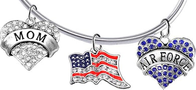 Air Force Mom, Crystal American Flag, Licensed Air Force Charm, Adjustable, Removable Ball Bracelet, Add Charms Without Tools, Hypoallergenic, Safe-Nickel, Lead, Cadmium Free