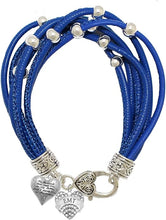 EMT Genuine Crystal Heart, My Husband God Has You In His Arms, I have You In My Heart, On A Blue Leather Hypoallergenic Bracelet, Nickel, Lead, And Poisonous Cadmium Free