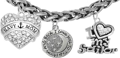 Navy Mom, I Love You to The Moon and Back, I Love My Sailor, Hypoallergenic, Safe-Nickel, Lead, Cadmium Free