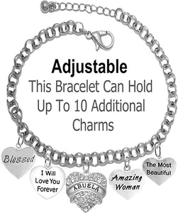 Grandma, Abuela, Blessed, I Will Love You Forever, Abuela Genuine Crystal Heart, Amazing Woman, The Most Beautiful, Adjustable, Hypoallergenic Safe- No Nickel. Lead, Or Poisonous Cadmium