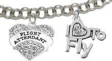 Flight Attendant, I Love to Fly, Hypoallergenic Genuine Crystal, Adjustable Rolo Chain Charm Bracelet, Nickel, Lead, and Cadmium Free