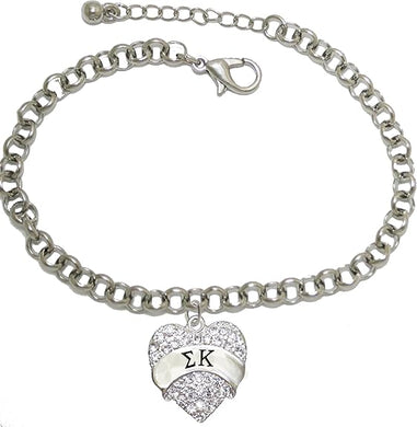 Sigma Kappa - Licensed Sorority Jewelry Manufacturer, Adjustable Fits Anyone Crystal Heart Bracelet