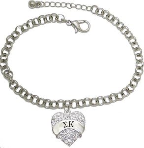 Sigma Kappa - Licensed Sorority Jewelry Manufacturer, Adjustable Fits Anyone Crystal Heart Bracelet