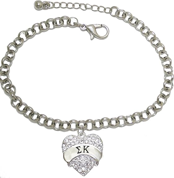 Sigma Kappa - Licensed Sorority Jewelry Manufacturer, Adjustable Fits Anyone Crystal Heart Bracelet