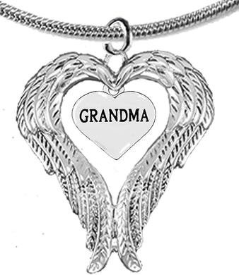 Guardian Angel, Heart (Love) Shaped Wings for Grandma Necklace, Adjustable, Hypoallergenic, Safe-Nickel, Lead, Free