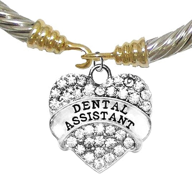 Dental Assistant, Crystal Heart Two Tone Bracelet, Safe-No Nickel, No Lead & No Poisonous Cadmium