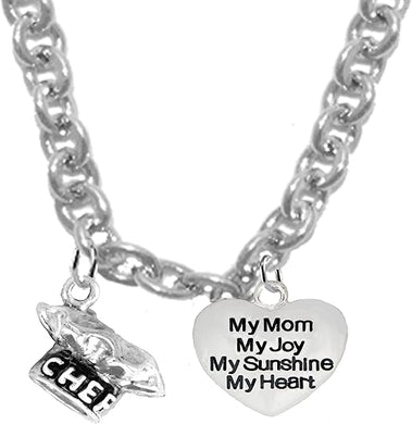 Chef Hat, My Mom, My Joy, My Sunshine, My Heart, Sterling Silver Solid .925 Sterling, Not Plated Or Coated.18 Inch Necklace.Charm Nickel, Lead, Cadmium Free