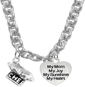 Chef Hat, My Mom, My Joy, My Sunshine, My Heart, Sterling Silver Solid .925 Sterling, Not Plated Or Coated.18 Inch Necklace.Charm Nickel, Lead, Cadmium Free