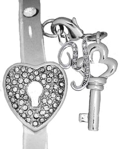 It Really Locks!, The Key To My Heart, "Initial Y ", Cuff Crystal Bracelet, Hypoallergenic, Safe-Nickel, Lead, Free
