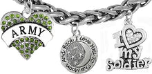 Army, I Love You to The Moon and Back, Crystal I Love My Soldier, Licensed Army Charm, Wheat Chain Bracelet, Hypoallergenic, Safe-Nickel, Lead, Cadmium Free