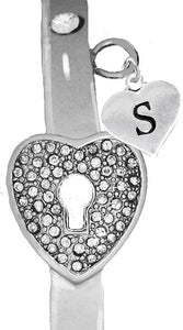 It Really Locks!, The Key To My Heart, "Initial S ", Cuff Crystal Bracelet, Hypoallergenic, Safe-Nickel, Lead, Free