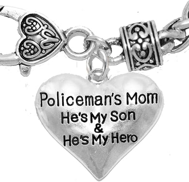 Policeman's Mom, He's My Son, He's My Hero, Bracelet, Hypoallergenic, Safe-Nickel, Lead, Free
