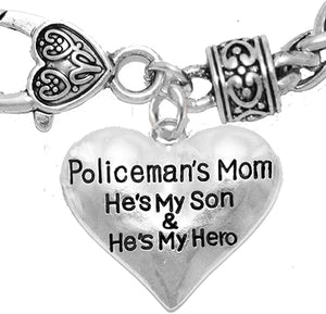 Policeman's Mom, He's My Son, He's My Hero, Bracelet, Hypoallergenic, Safe-Nickel, Lead, Free