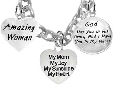 Mom, Amazing Woman, My Mom, My Joy, My Sunshine, My Heart, Adjustable Necklace, Hypoallergenic, Safe-Nickel, Lead, Free