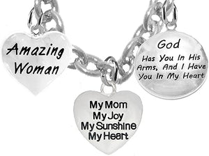 Mom, Amazing Woman, My Mom, My Joy, My Sunshine, My Heart, Adjustable Necklace, Hypoallergenic, Safe-Nickel, Lead, Free