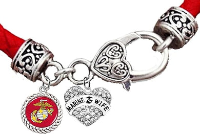 Marine Wife Antique Silver/Red Leather Bracelet, Hypoallergenic, Safe- Nickel, Lead and Cadmium Free