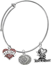 Marine, I Love You to The Moon and Back, Crystal I Love My Marine, Adjustable Miracle Wire Bracelet, Hypoallergenic, Safe-Nickel, Lead, Cadmium Free