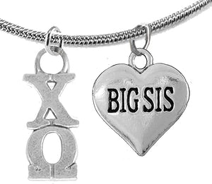Chi Omega Little Sister, Hypoallergenic Safe Adjustable Fits Anyone Licensed Sorority Jewelry Manufacturer