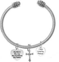 My Mom, My Joy, My Sunshine, My Heart, and I Will Love You Forever, and A Crucifix, Adjustable Bracelet Nickle, Lead, Cadmium Free