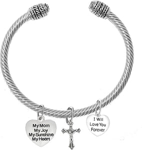 My Mom, My Joy, My Sunshine, My Heart, and I Will Love You Forever, and A Crucifix, Adjustable Bracelet Nickle, Lead, Cadmium Free