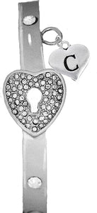It Really Locks!, The Key To My Heart, "Initial C", Cuff Crystal Bracelet, Hypoallergenic, Safe-Nickel, Lead, Free