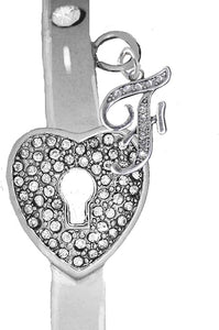 It Really Locks!, The Key To My Heart, "Initial F", Cuff Crystal Bracelet, Hypoallergenic, Safe-Nickel, Lead, Free