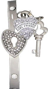 Firefighter's Girlfriend, The Key to My Heart Cuff Crystal Bracelet, It Really Locks! Hypoallergenic, Safe-Nickel, Lead, Free