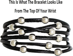 Black Guitar On Genuine Multi String Black Leather Bracelet, Hypoallergenic Safe-Nickel, Lead And Cadmium Free