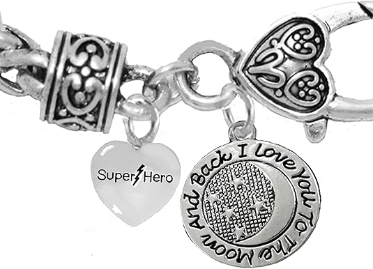 Super Hero And I Love You To The Moon And Back Bracelet Hypoallergenic, Safe-Nickel, Lead & Cadmium Free