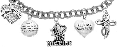 Marine, My Son, God Has You In His Arms And I Have You In My Heart,Genuine Crystal Cross, Adjustable, Hypoallergenic Safe, No Nickel, Lead, Or Poisonous Cadmium In Bracelet