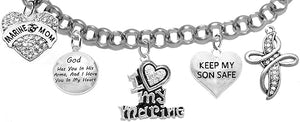 Marine, My Son, God Has You In His Arms And I Have You In My Heart,Genuine Crystal Cross, Adjustable, Hypoallergenic Safe, No Nickel, Lead, Or Poisonous Cadmium In Bracelet